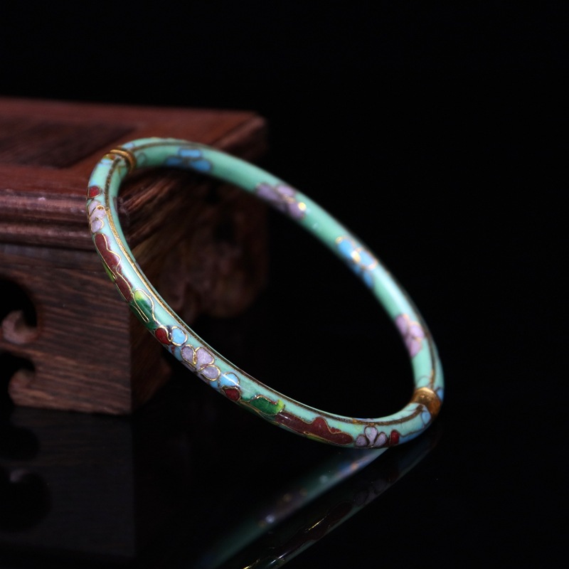 Beijing Cloisonne vintage collectibles, classical ethnic style copper body cloisonne enamel jewelry open bracelet pic 3