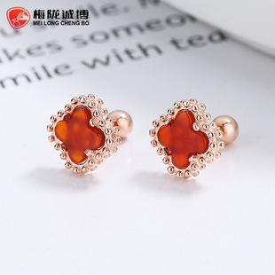 925纯银圆形玛瑙螺纹耳钉女简约ins彩色玛瑙耳骨钉个性气质耳饰品详情4