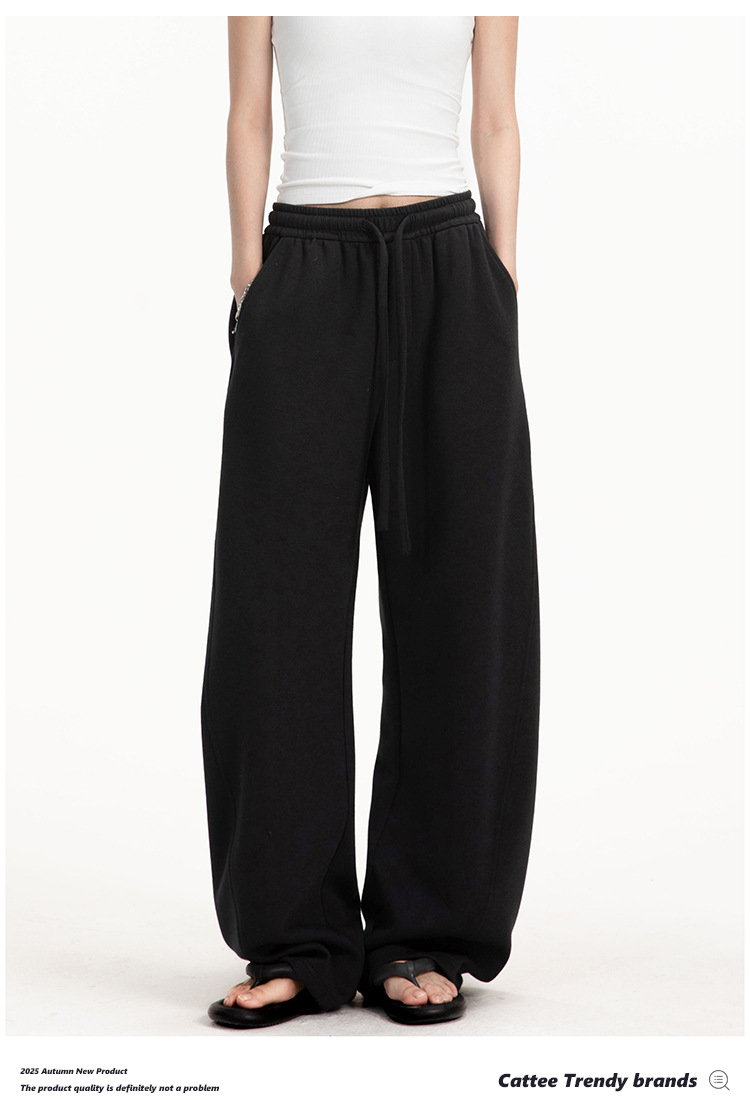 College-style solid-color straight-leg curved casual pants for men and women, loose wide-leg sport sweatpants for spring and autumn pic 30