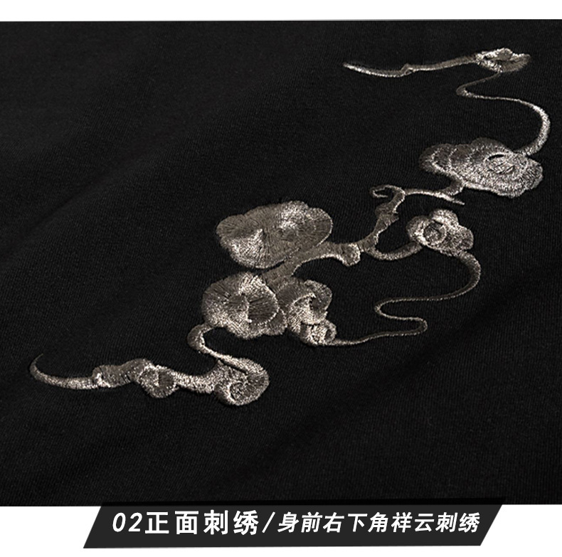 国潮牌中国民族风麒麟刺绣上衣男士宽松圆领百搭白短袖T恤国潮欧货详情24