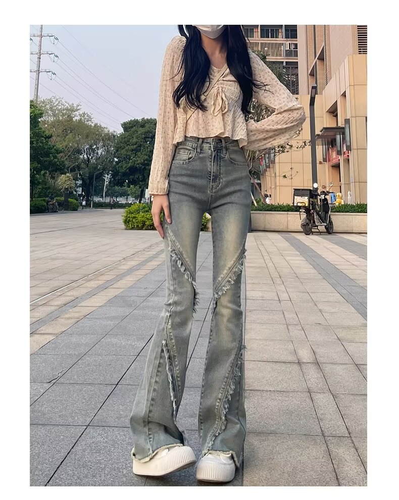 复古微喇小个子牛仔裤春秋2024新款美式毛边高腰马蹄喇叭裤子ins详情5