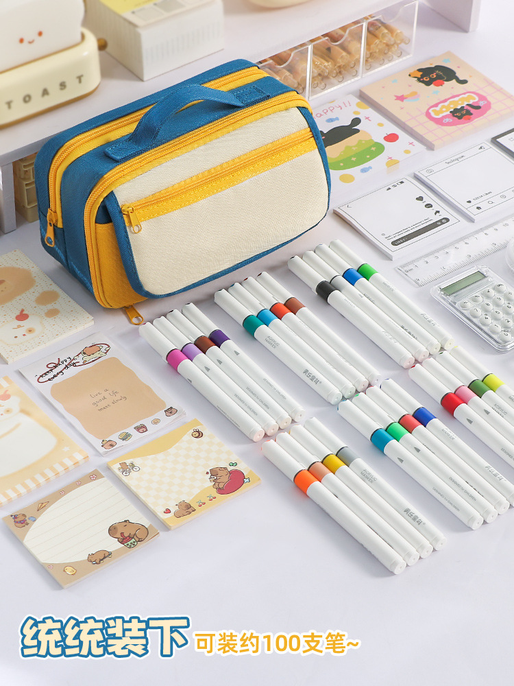 大容量2025新款手提9层撞色笔袋小众男女通用简约多层文具袋详情6