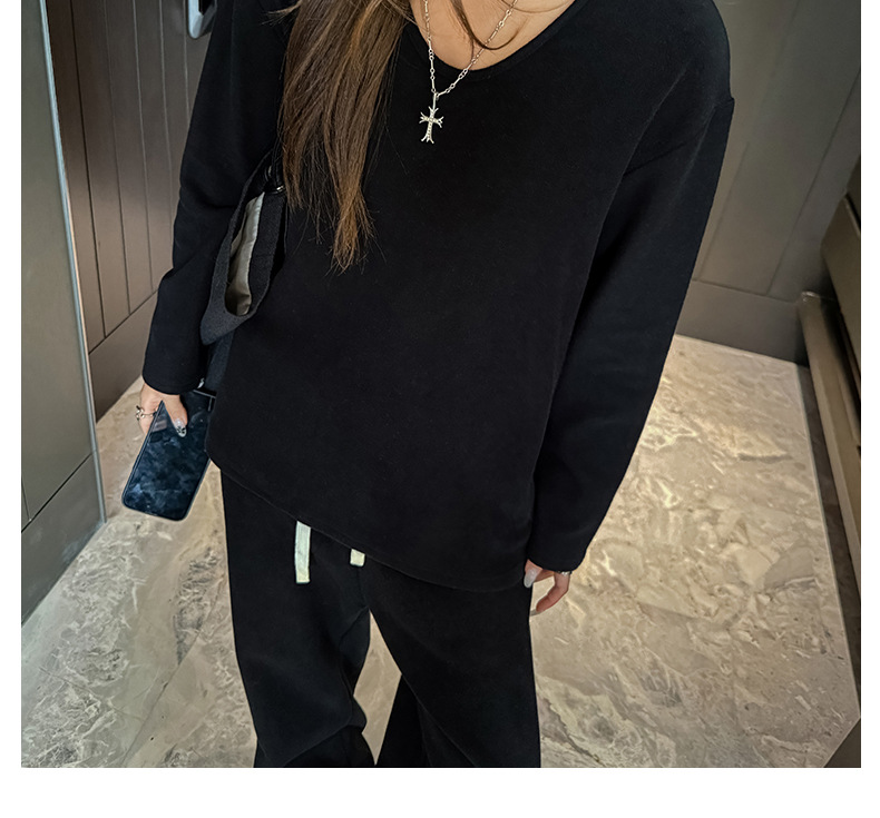 德绒百搭纯色宽松版休闲V领长袖t恤女式慵懒风秋冬季加绒加厚上衣详情24