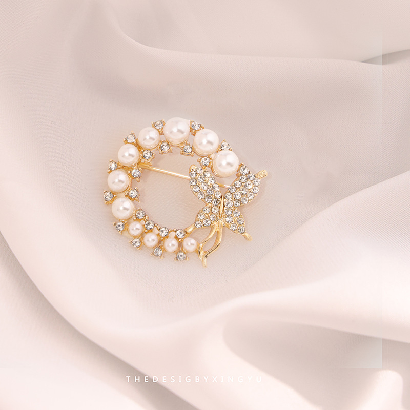 蝴蝶胸针高级感轻奢批发简约气质固定衣服别针西装珍珠服饰配件详情11