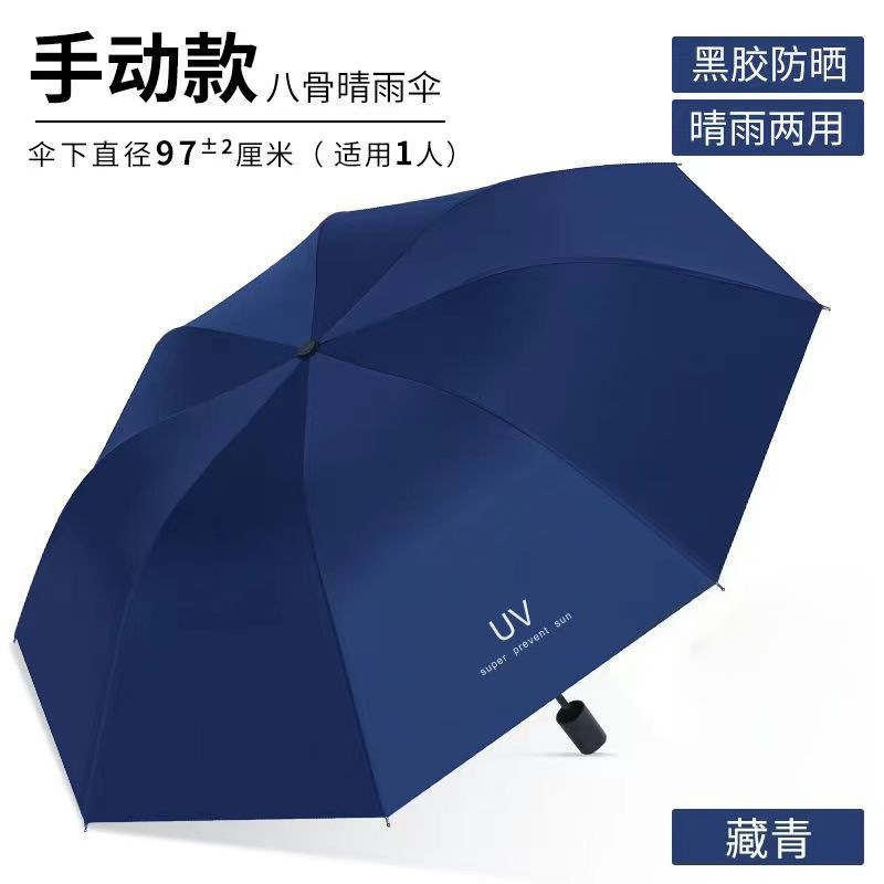 手动晴雨伞加大加固黑胶太阳伞男女晴雨两用防晒遮阳伞三折伞批货详情15
