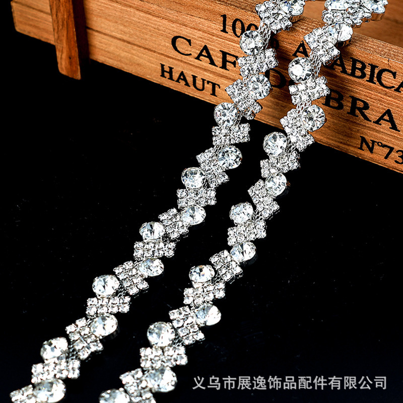 厂家直销多款银白玻璃水晶流苏码链DIY服装鞋子包包帽子装配辅料详情10