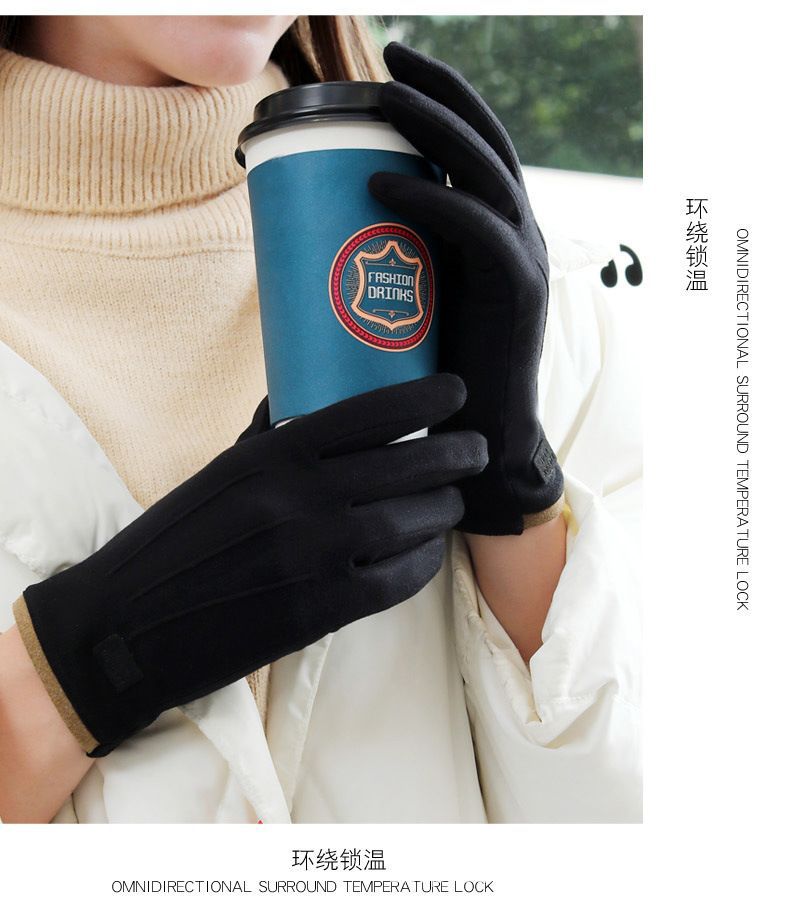 De Rong gloves for women, three-rib warm gloves, winter fleece, outdoor touch screen, driving, cycling, three-rib pic 14