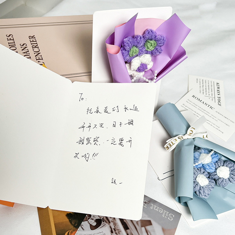 仿真花针织毛线花小花束泡芙假花手工花束厂家跨境批发伴手礼礼品详情1
