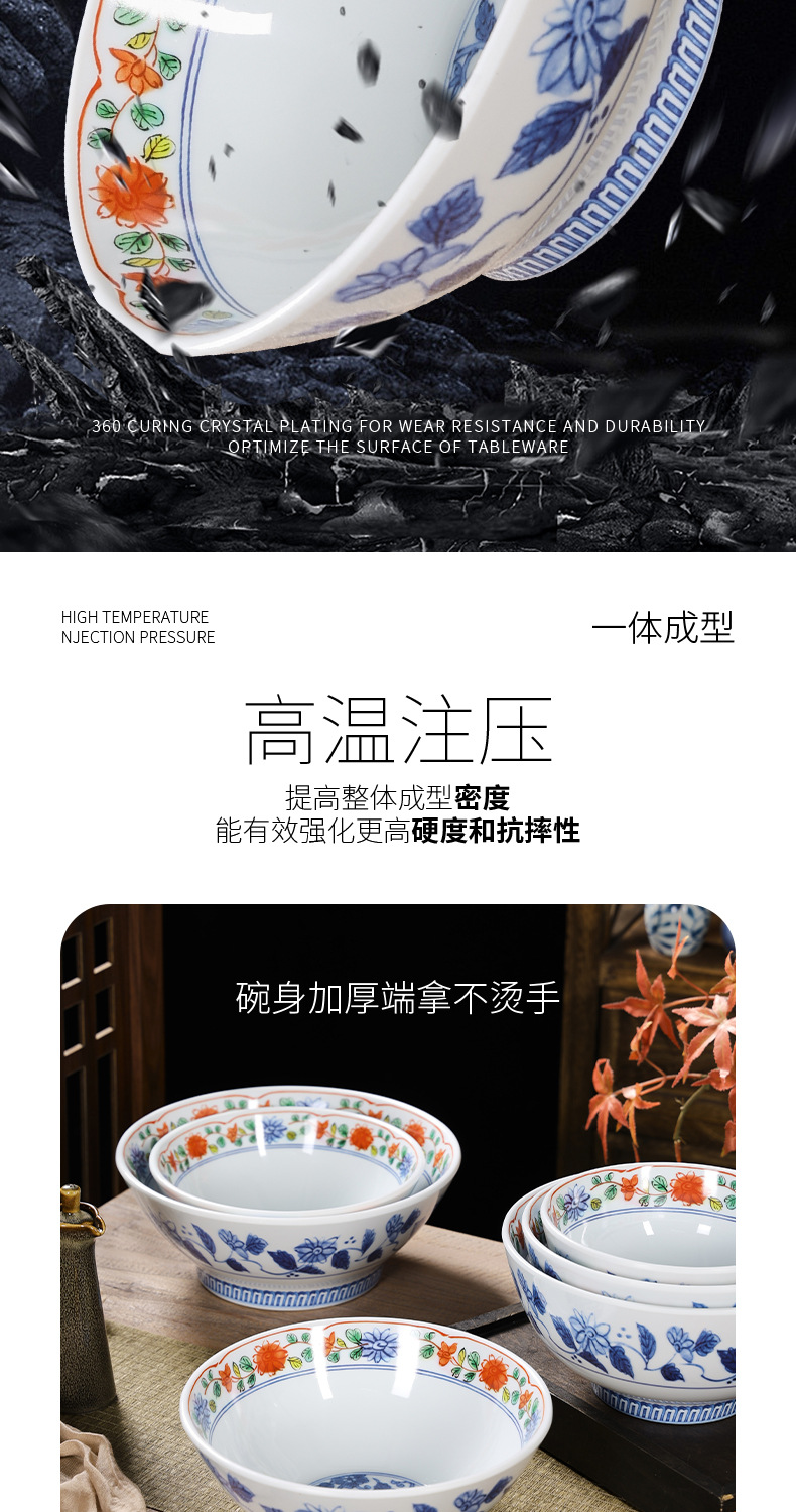 密胺面碗国潮复古繁花宽口碗商用仿瓷耐摔耐高温拉面碗青花大碗详情4