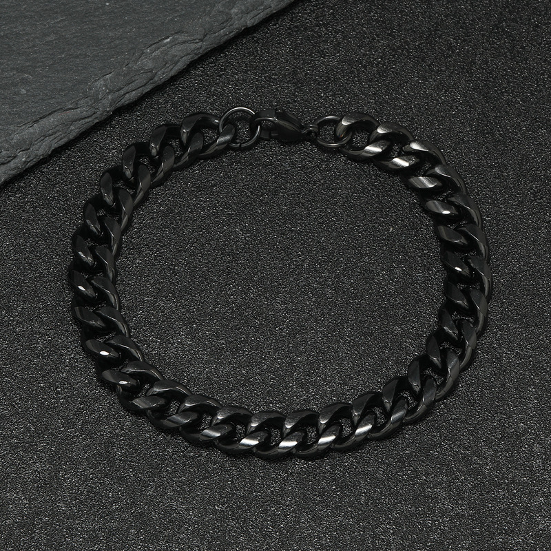 嘻哈潮流古巴链钛钢麻花链龙虾扣黑色手链 欧美男不锈钢手链饰品详情3