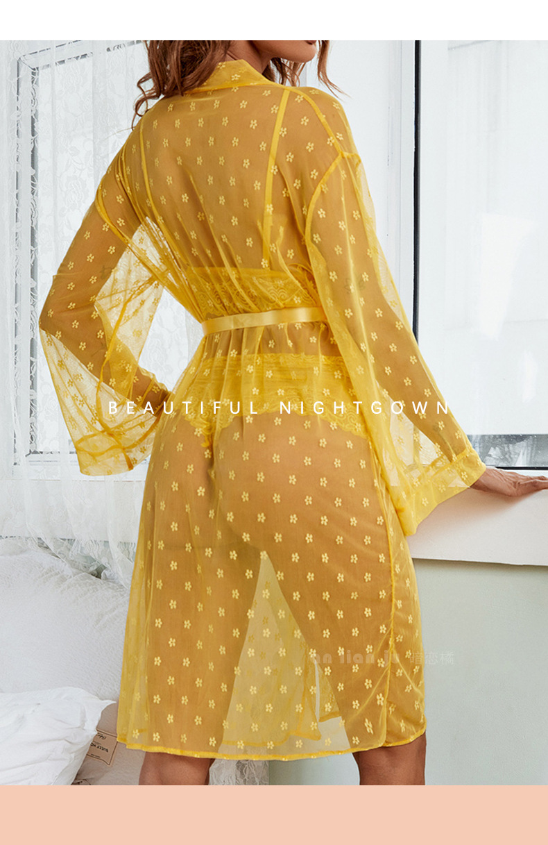 Cross-border foreign trade independent station Sexy mesh see-through pajamas four-piece set Long outer robe bra underwear set 9076 pic 11