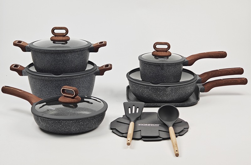15/16 pieces cookware set 15/16 pieces non-stick pot set, tourmaline die-cast aluminum pot with bottom heat pic 15