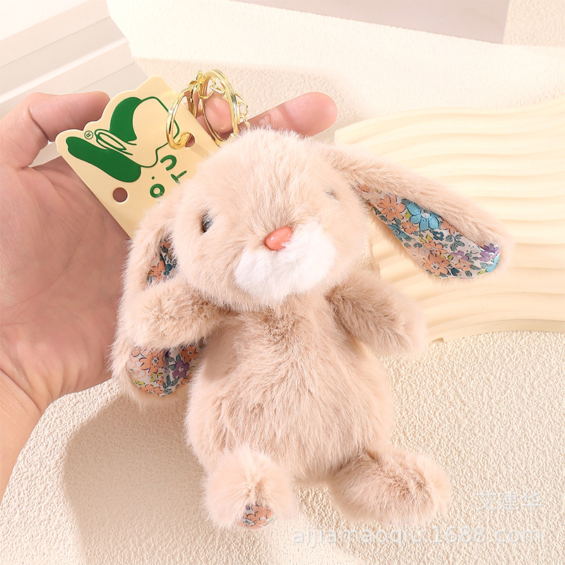 Cartoon floral ear-patterned Bonnie Rabbit plush toy pendant, cute ear-hanging little rabbit bag pendant, doll wholesale pic 10