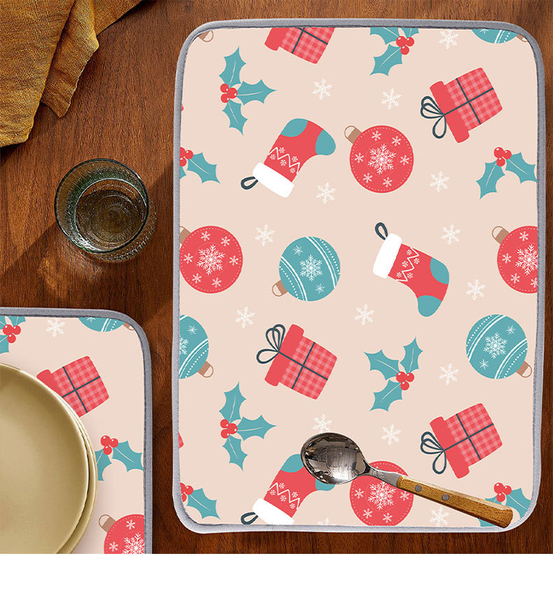 跨境家用圣诞节洗漱台吸水垫餐厅厨房浴室水龙头沥水垫宠物餐垫详情10