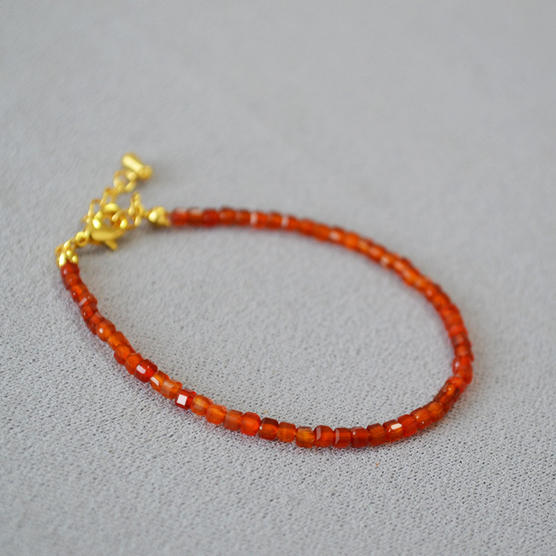 国潮新中式小众设计南红玛瑙切角方粒真石碎银子串珠简约项链手链详情11