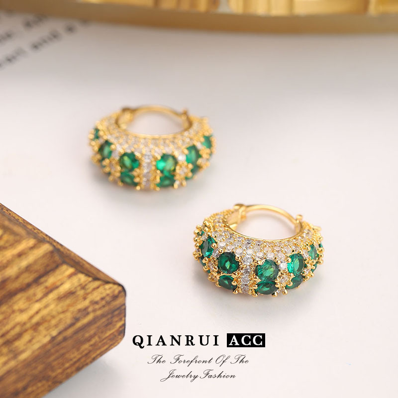 法式轻奢镶锆小众高级感设计耳扣圆圈绿色小巧精致时尚耳饰女批发详情19