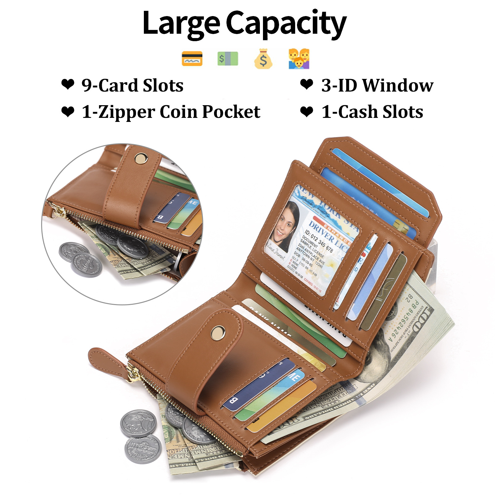 New cross-border wallet buckle vertical wallet for women, short diamond-shaped pattern coin purse with zipper card case pic 5