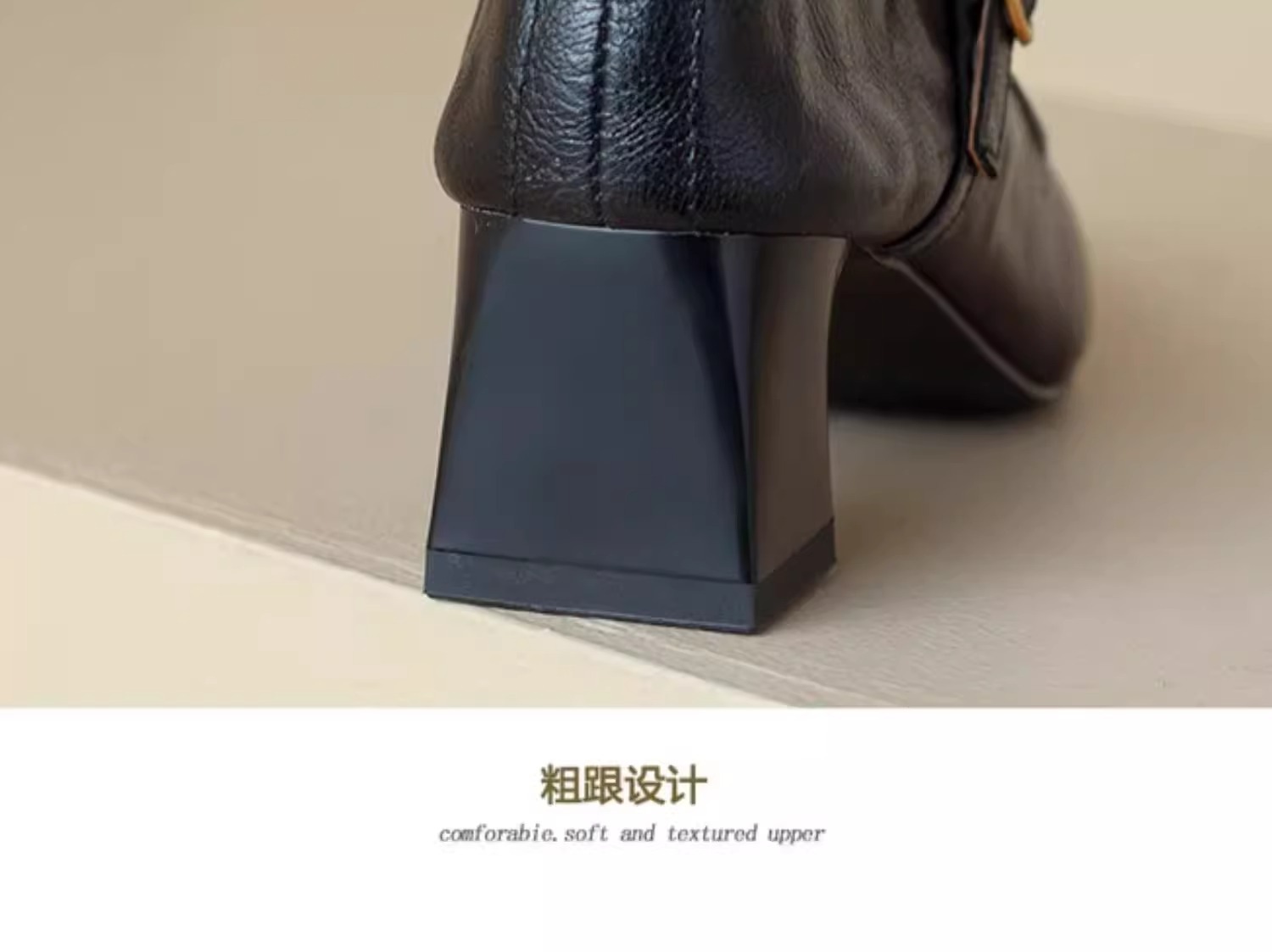 软羊皮黑色高跟鞋2025春秋新款法式复古粗跟一字带玛丽珍鞋女单鞋详情29