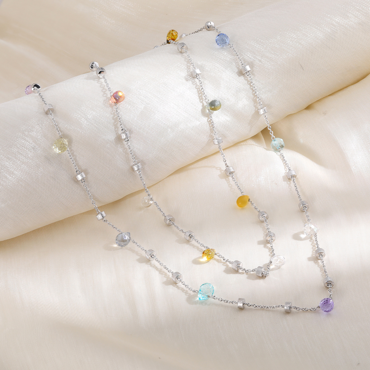 重工拉丝多巴胺彩色项链女款s925纯银轻奢高级感锁骨链小红书爆款详情9