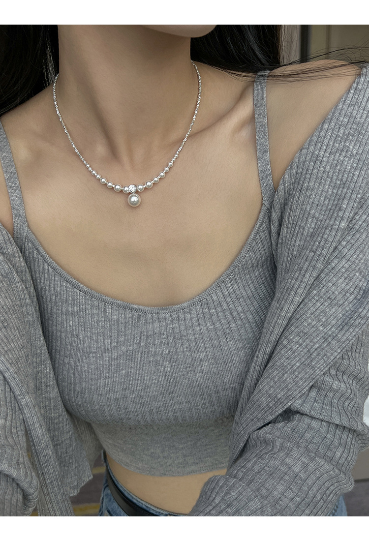 新中式碎银子王妃施家强光珍珠S925纯银渐变项链设计高级感锁骨链详情11