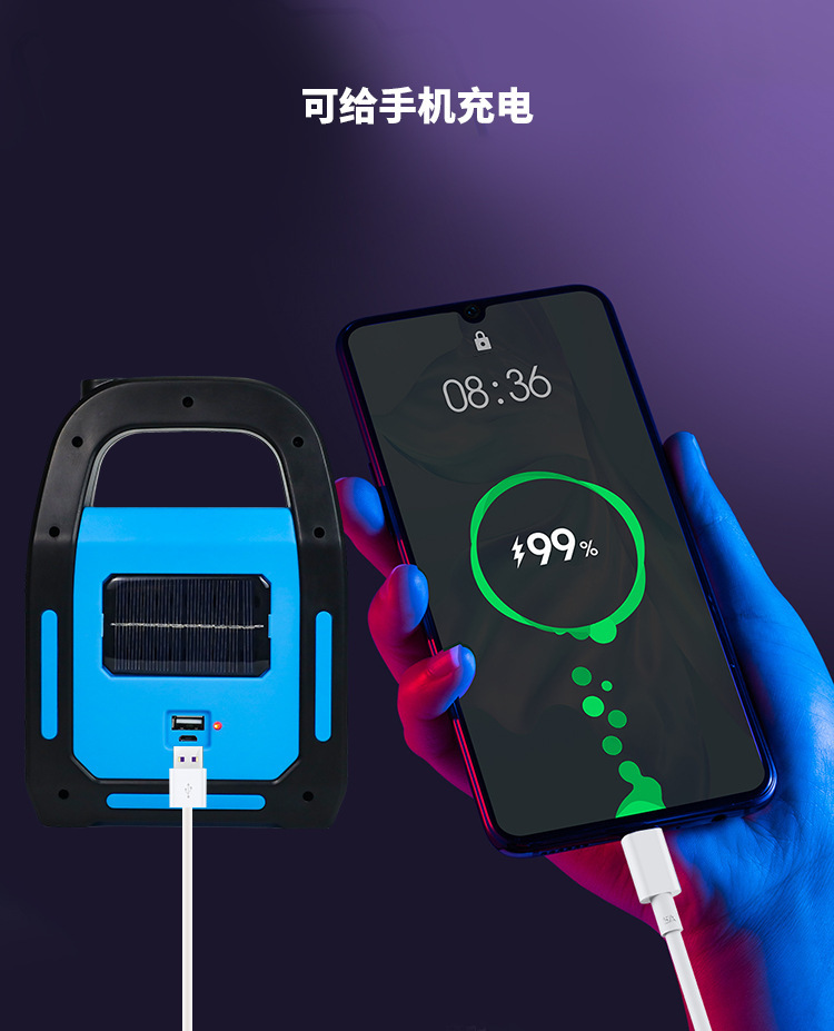 跨境太阳能充电照明灯LED户外野营灯USB应急手提灯手电筒便携式详情7