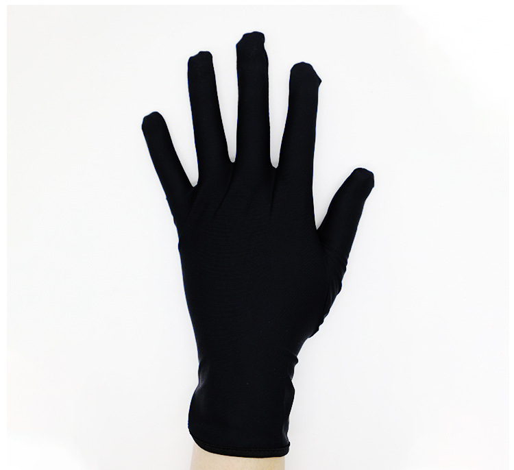 Factory wholesale spandex jewelry gloves, black and white elastic electronic factory counter sales, luxury shopping guide gloves logo pic 12