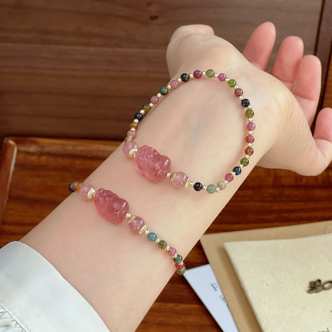 天然碧玺手串草莓晶貔貅配件多巴胺串珠手链财富饰品首饰批发详情2