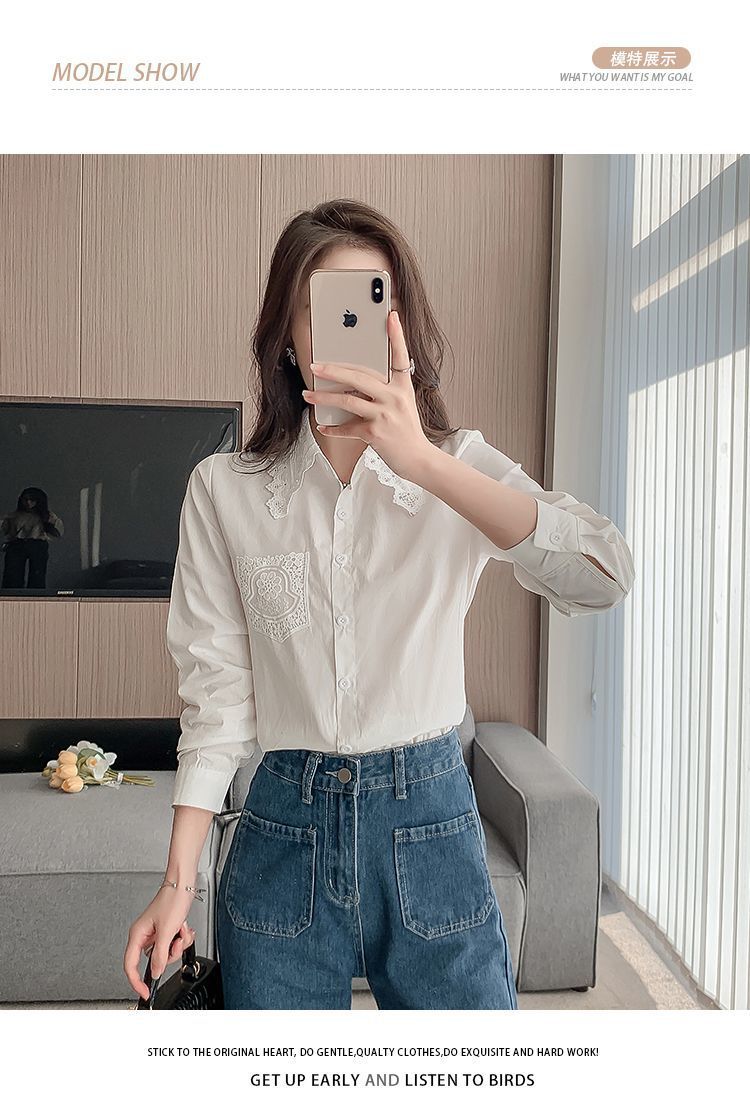 春秋季2025年新款女装时尚减龄纯棉衬衫女洋气全棉蕾丝领休闲上衣详情13