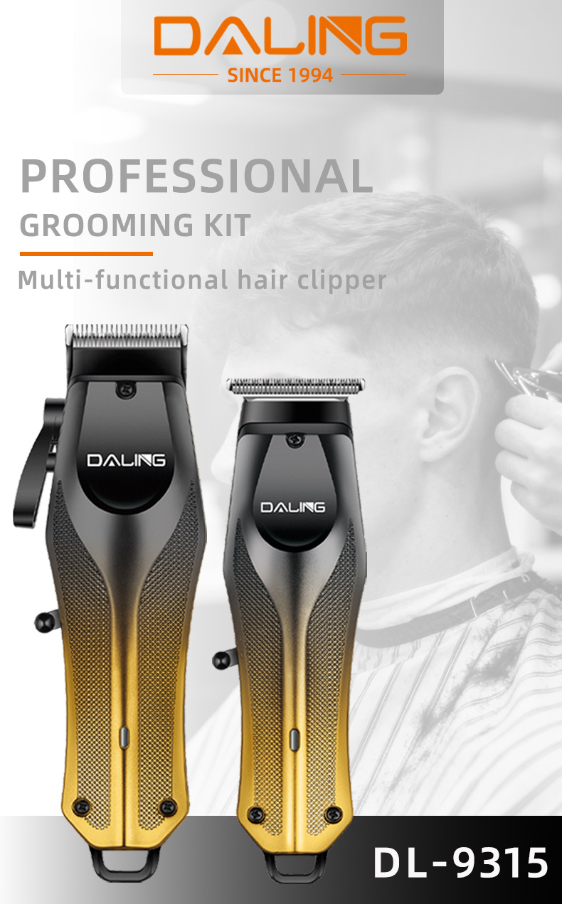 DALING 9315 Hair Clipper Set, gradient body, USB charging port, electric pusher, Professional hair clipper pic 2