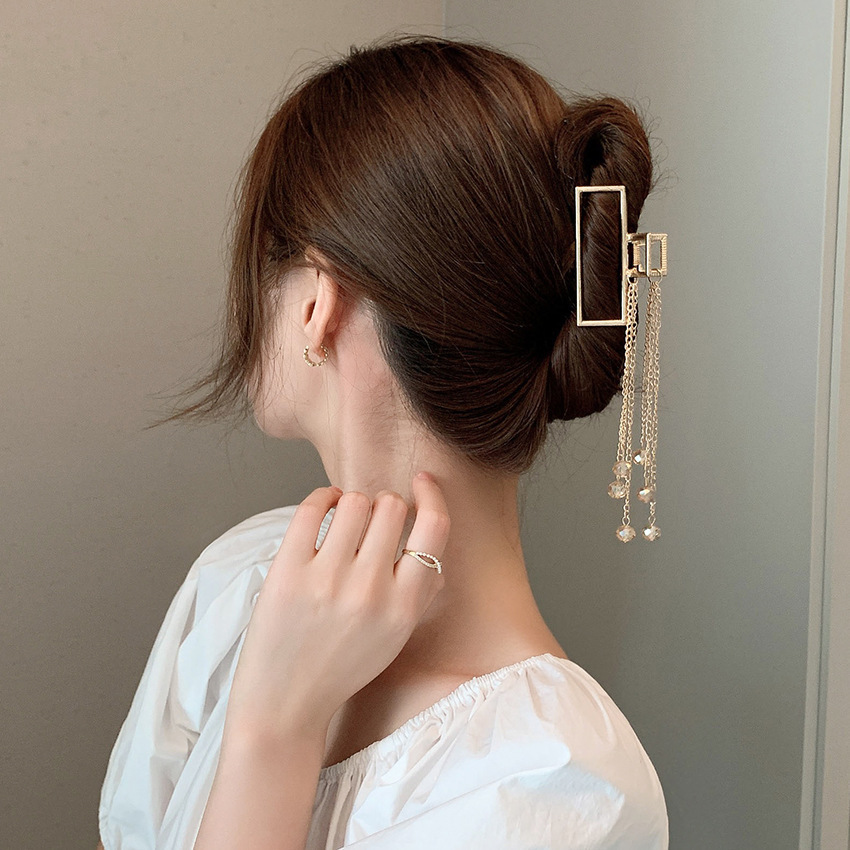 水晶流苏抓夹后脑勺盘发夹子简约头饰气质高级感金属鲨鱼夹发卡详情1