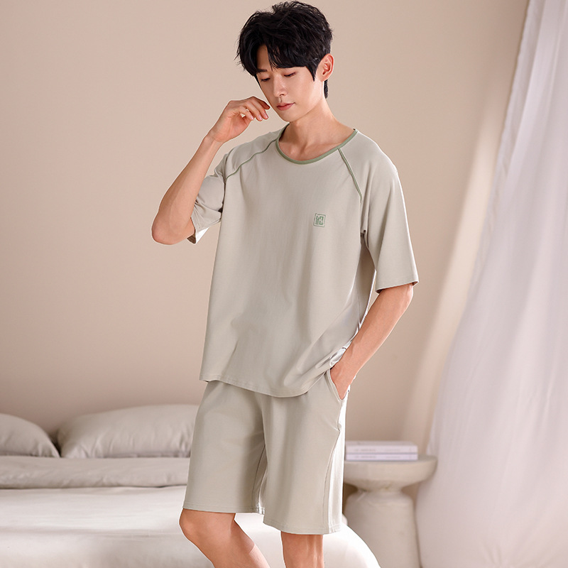 夏季莫代尔男士睡衣 新款圆领短袖纯色简约套头男生家居服可外穿详情13