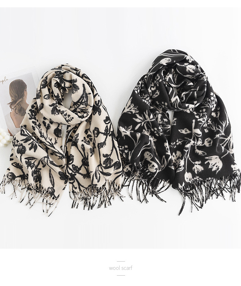 A trendy faux cashmere scarf for women with a sweet and creamy style, autumn and winter printed scarf and scarf, a popular shawl pic 23