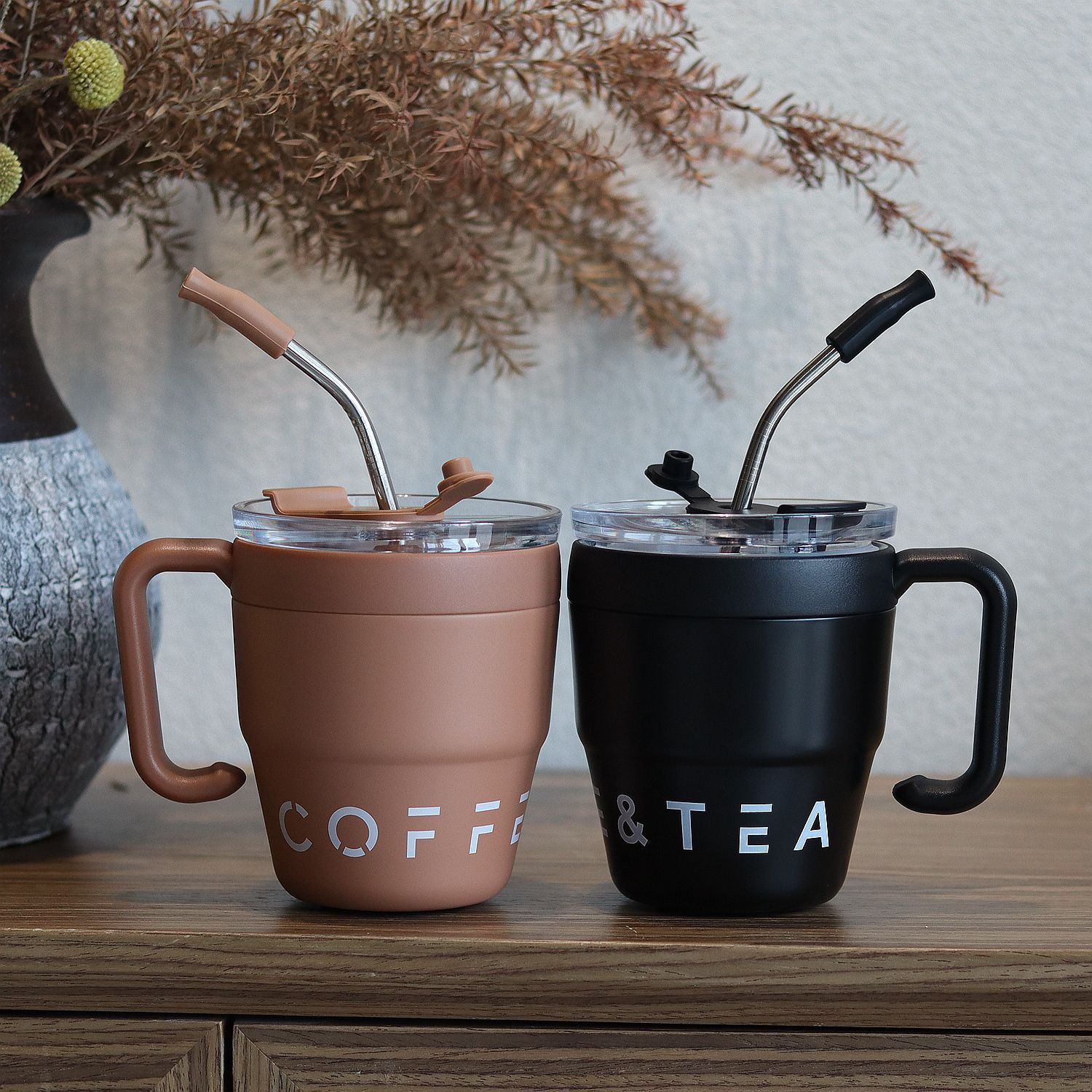 Wholesale wake-up coffee thermos cups, household handle office water cups, fashionable ins style campus Mark straw cups pic 10