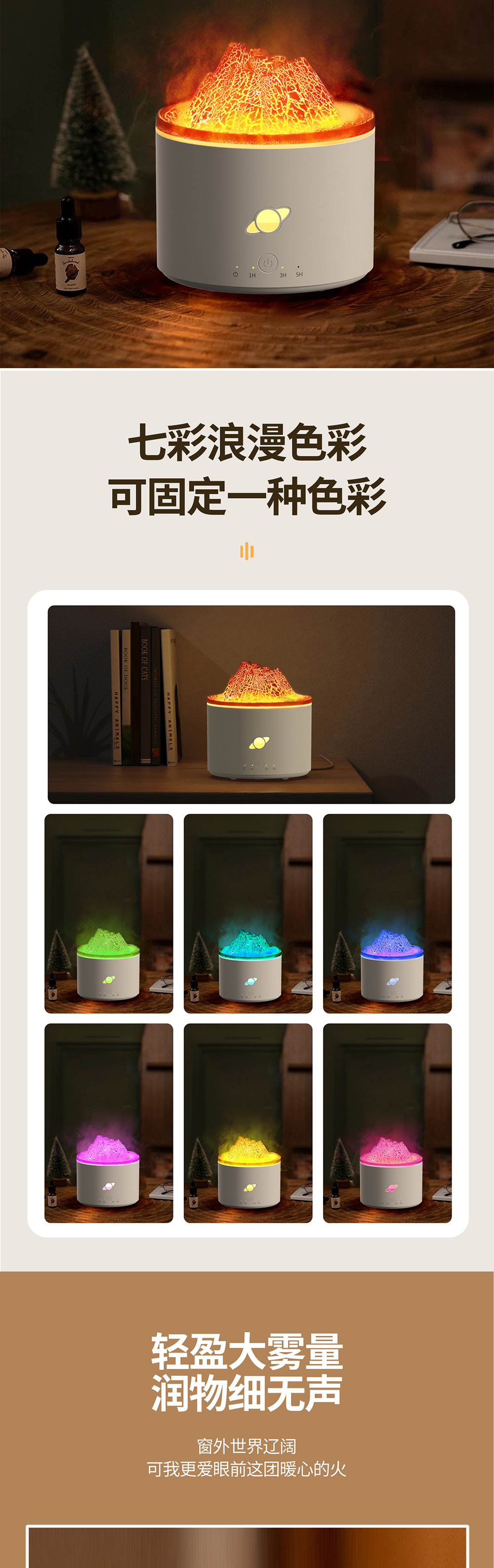 新款火山熔岩小夜灯香薰机家用卧室喷雾器仿真桌面烟圈火焰加湿器详情16