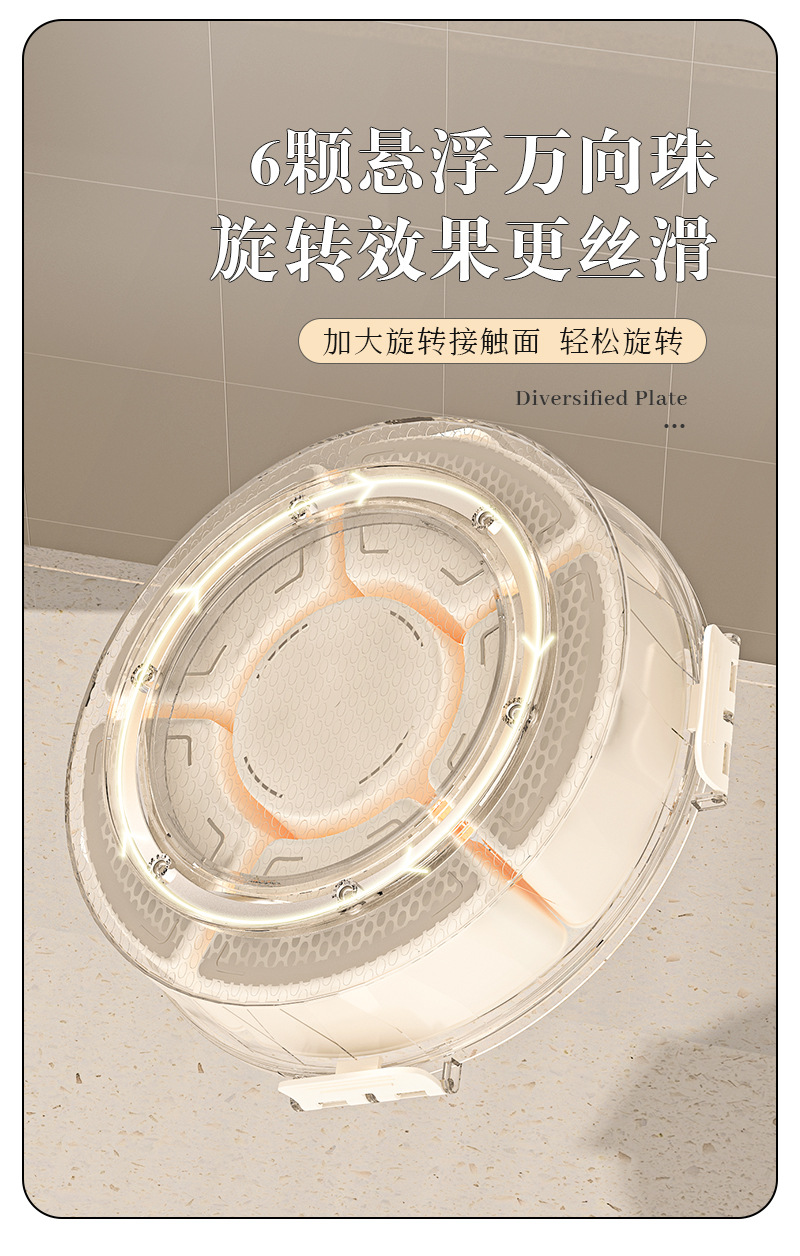 带提手六分格旋转水果盘密封防潮干果盘便携式家用圆形带盖零食盒详情7