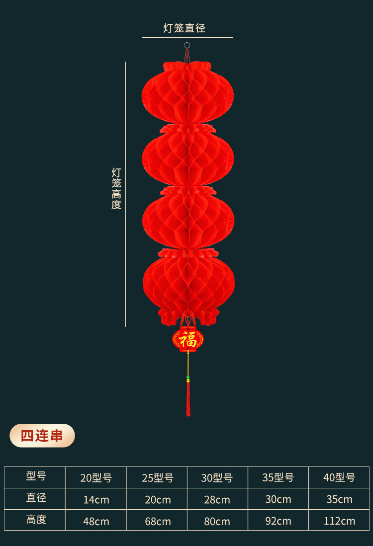加厚塑纸灯笼结婚喜庆小红灯笼连串蜂窝灯笼折叠装饰新年灯笼详情12