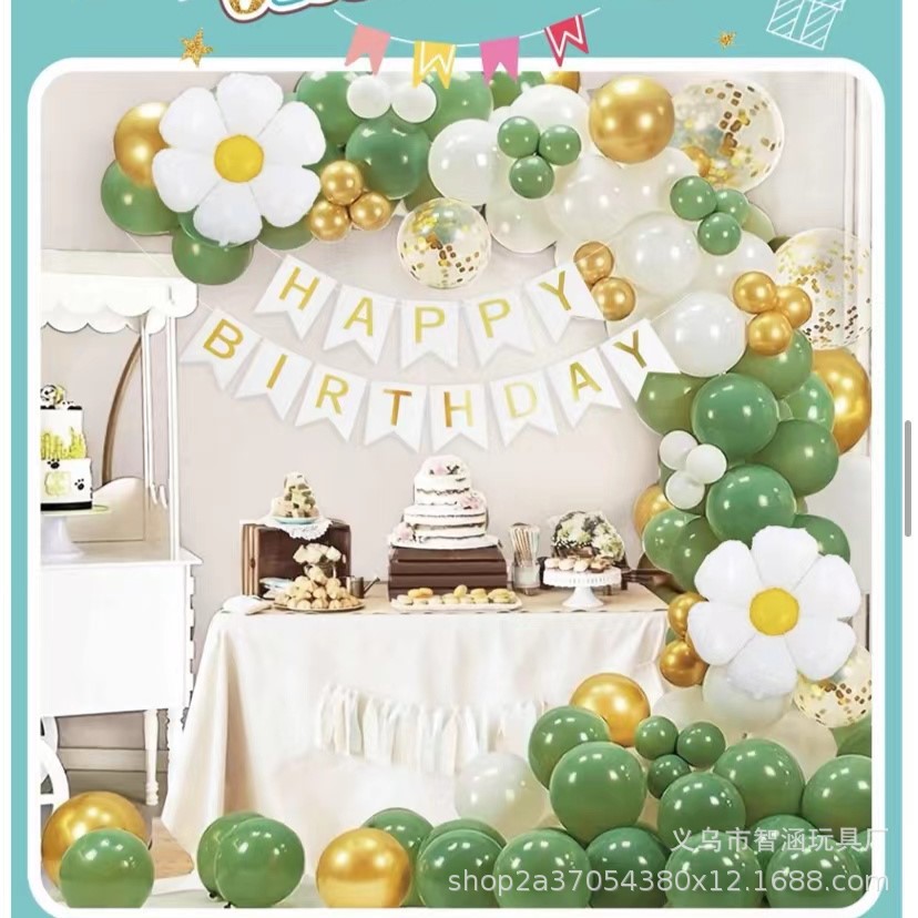 Creative design of green theme balloon set scene arrangement for birthday party balloon chain set scene arrangement pic 10