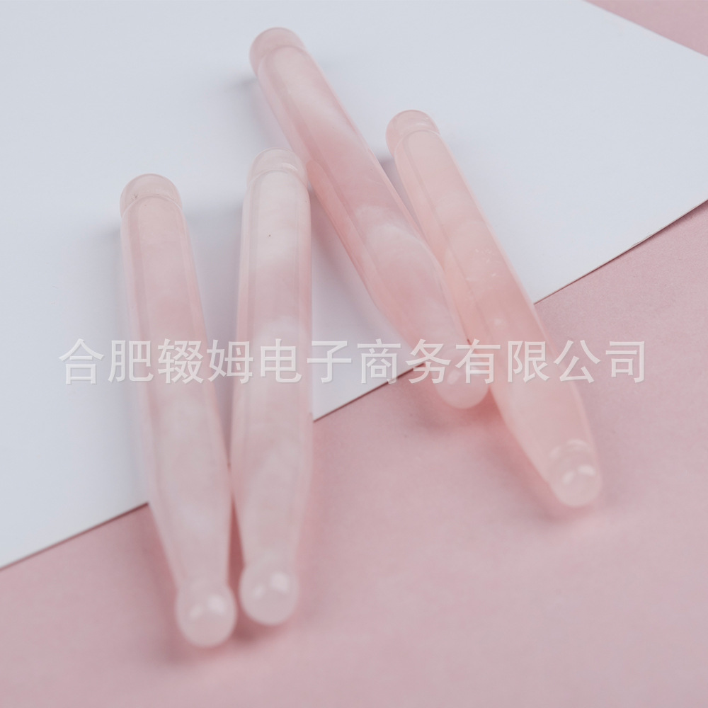 批发外贸天然粉晶玉石按摩器脸部面部刮板质感温润手工打磨穴位笔详情19