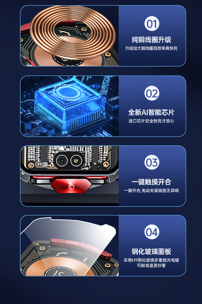 朋克风15W车载手机支架无线充电器出风口智能自动感应开合导航架详情8