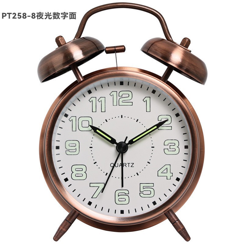 4-inch electroplated metal silent double bell alarm clock, glass silk-screened scale digital clock face, luminous clock face pic 18