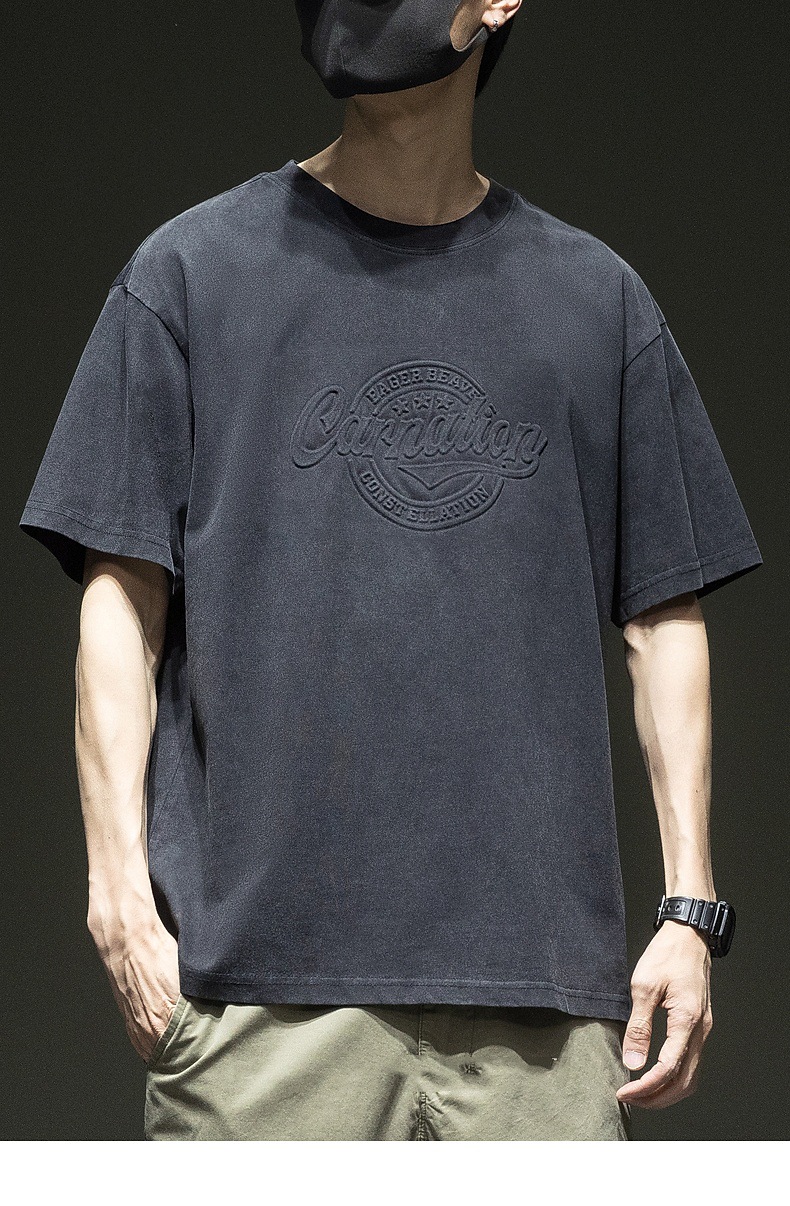 American trend round-neck T-shirt for men, summer new style, steel stamp pattern, loose, large-sized, pure cotton, comfortable and casual short-sleeved pic 7