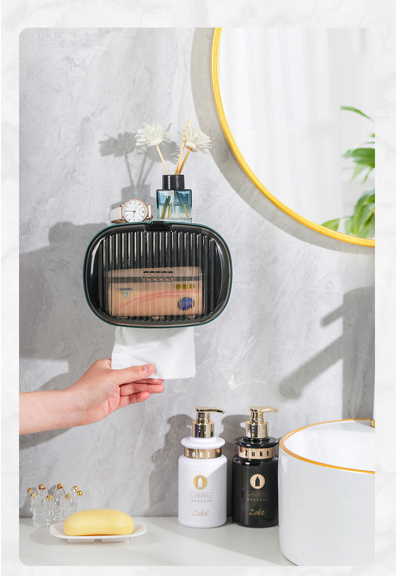 卫生间厕所纸巾盒免打孔防水壁挂式免打孔抽纸盒卫生纸抽盒卷纸盒详情13