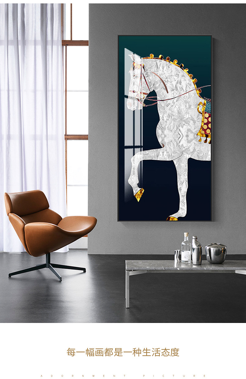 马到成功入户玄关装饰画大幅过道走廊壁画客厅竖版镶钻晶瓷挂画详情4