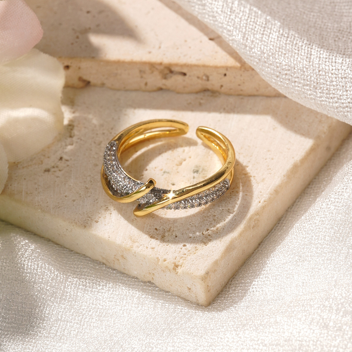 European and American ins light luxury open ring, fashionable and versatile, geometric line zirconium-inlaid small chanel-style simple ring, niche wholesale pic 32