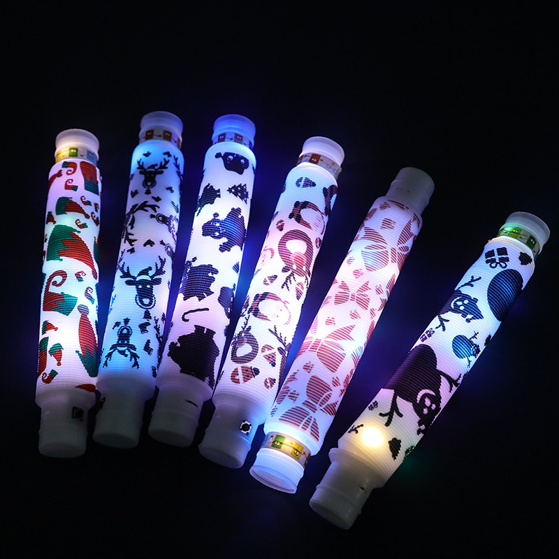 跨境新品减压派对圣诞节印花LED发光管pop tube灯管伸缩管批发详情5