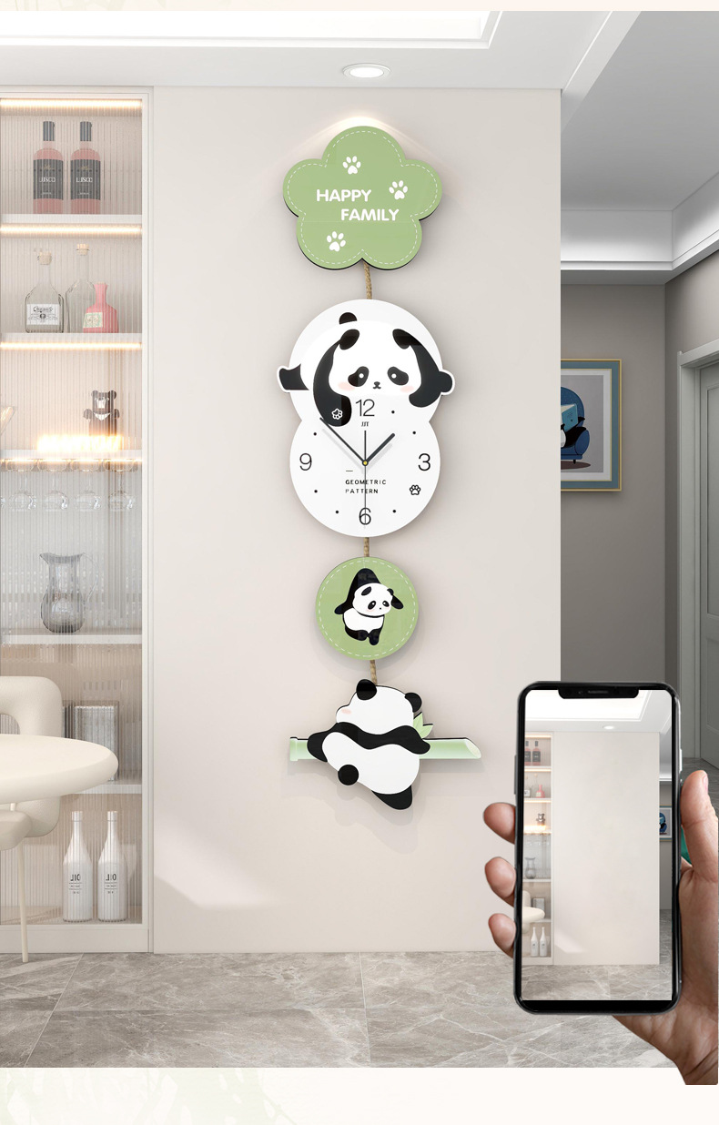 Creative panda wall clock, high-end living room, simple dining room decoration, wall-mounted clock, home silent clock, no need for drilling pic 7