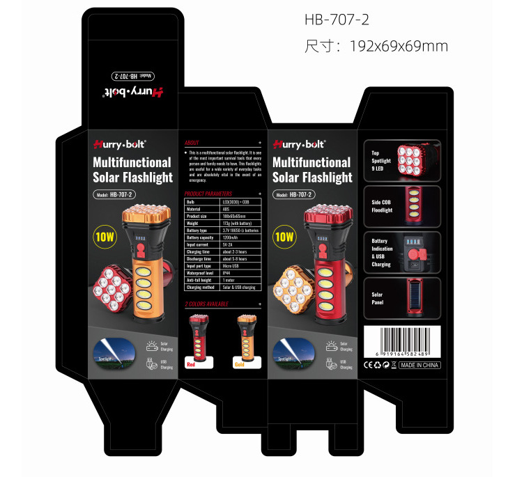 New ABS multi-functional COB outdoor household emergency light, side light, searchlight, high-intensity solar rechargeable flashlight pic 9