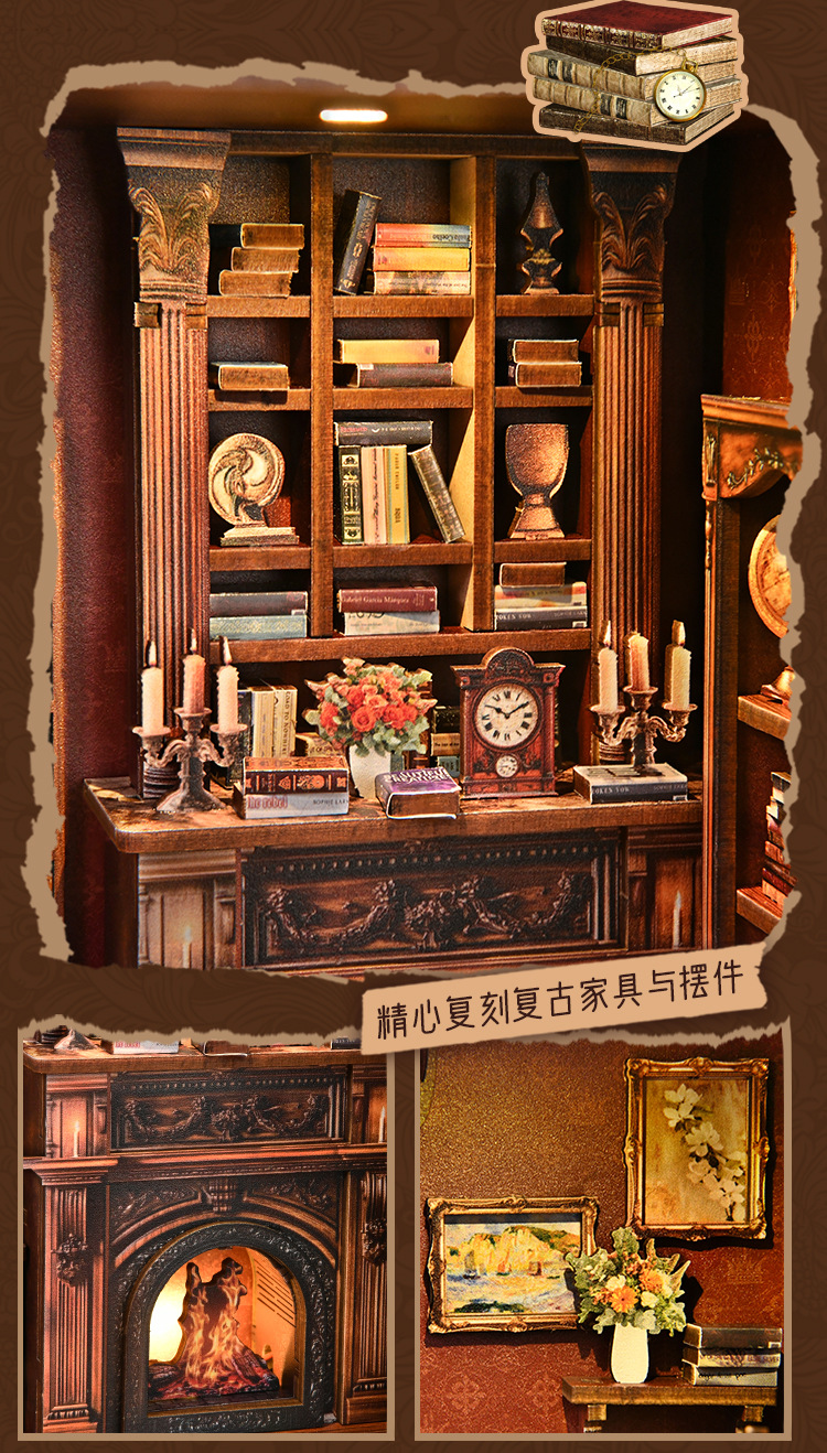 Customized diy small house, Micro Light Bookstore, 3d stereoscopic jigsaw puzzle, hand-assembled bookstand model, wooden bookstand model pic 6
