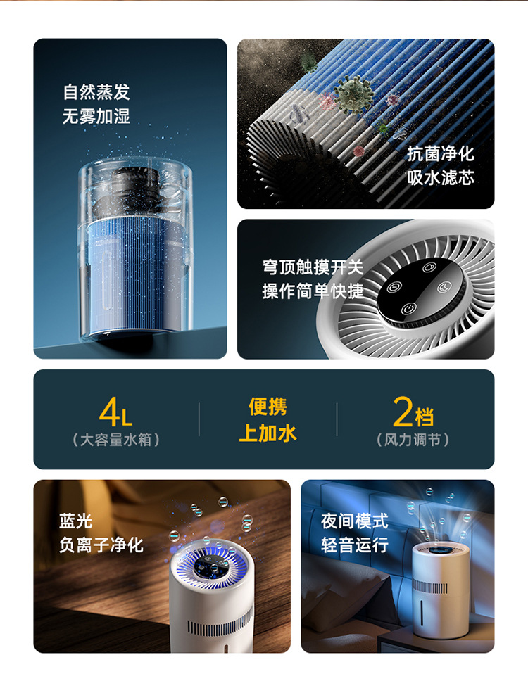 跨境加湿器卧室usb无雾加湿器4L大容量空气净化器家用补水办公室详情11