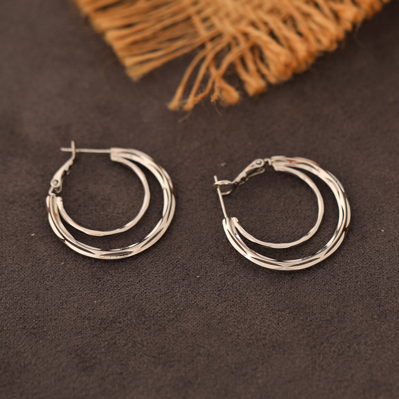 法式高级感独特双层圈圈耳环女小众通勤百搭耳钉简约耳饰批发详情5